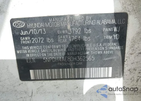 2013 Hyundai Elantra Gls from USA, damaged, VIN 5NPDH4AE8DH362565